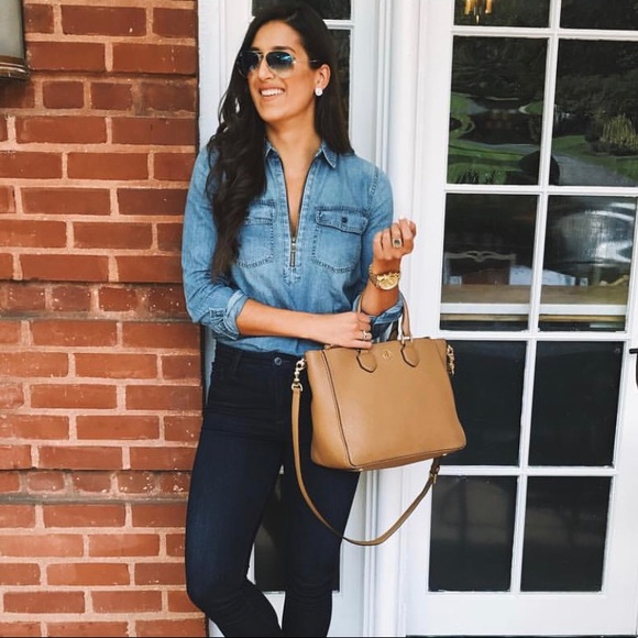 Madewell Tops - 💙 Madewell Chambray Zip Collared Blouse Small 💙